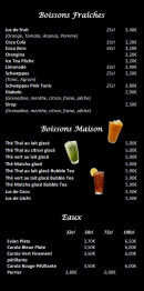 Menu Chili Thai - Les boissons et eaux