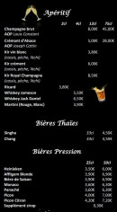 Menu Chili Thai - Les apéritifs et bières