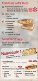 Menu Délices d'orient - Composition de nos tacos, supplements et nouveauté