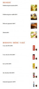 Menu Sushi GM - desserts et boissons