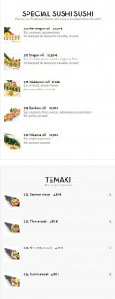 Menu Sushi Line - Les sushis et temakis