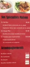 Menu Vietnam Cooking - Spécialités maison et accompagnements 