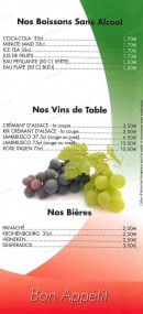 Carte et menu de La Tour de Piz'z à Horbourg Wihr — Les boissons, vins,....
