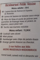 Carte et menu de Petite Venise à Masevaux-Niederbruck — Les menus