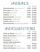 Menu A l'Essentiel - Les vins blancs, vins rouges, ...