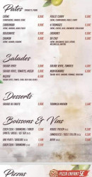 Menu Presto pizza - les pats, salades et desserts,..