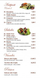 Menu La Piazzetta - Les antipasti, salades, viandes et poissons