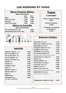 Menu Le Relais - les boissons et tapas