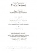 Carte et menu de Ferme Auberge Christlesgut à Breitenbach Haut Rhin — Repas marcaire