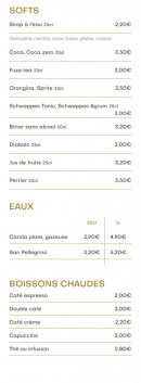 Menu La Gioia - Les softs, eaux et boissons chaudes