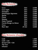 Menu Le Gourmet - Les boissons et boissons chaudes