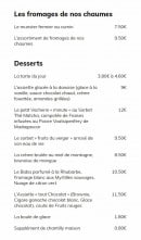 Carte et menu de Auberge du Boenlesgrab à Lautenbachzell — Les fromages et desserts