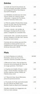 Carte et menu de Auberge du Boenlesgrab à Lautenbachzell — Les entrées et plats