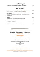 Menu La Palette - Les fromages, desserts, ...