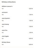 Menu Barabaar - Les whiskys et bourbons