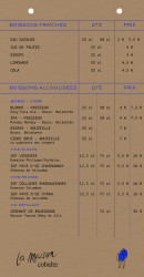 Menu La Maison Cobalte - Les boissons fraiches et alcoolisées