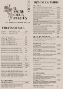 Carte et menu de Le Sacré Cœur des Pentes à Lyon 1 — Les fruits de mer et nés de la terre
