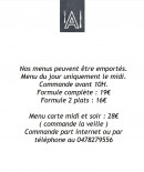 Menu Restaurant Albert - Vente à emporter