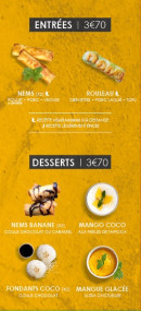 Menu Woko - Entrées et desserts