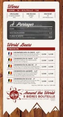 Menu Big White - Les vins et les bières pression 