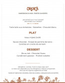 Menu Ephemera - Les entrées, plats et desserts