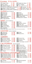 Menu Minado - Les entrées, sushis, ...