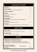 Menu Anahera - Les boissons froides, smoothies, ...