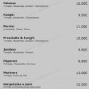 Menu Nicolo e maria - Les pizzas: calzone, funghi ...