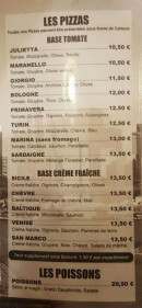 Menu Pat's Caffe - Pizzas et poissons