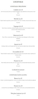 Menu picaflores - Les cocktails