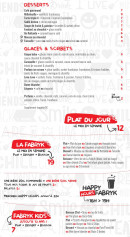 Menu La Fabryk - Les desserts et glaces, plat du our