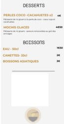 Menu Chez l'Asiat - Les desserts et boissons