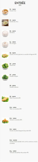 Carte et menu de Sushi Ramen à Villeurbanne — Les entrées