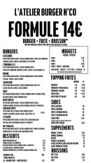 Menu L'atelier burger N'co - Les formules