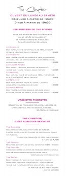 Menu The Popote - Les burgers, assiettes, raclette,...