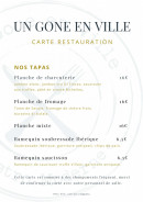 Carte et menu de Un Gone en ville à Neuville sur Saone — Les tapas
