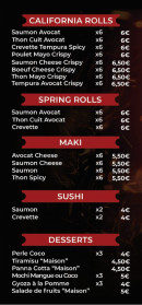 Menu Wok & Sushi - Les california rolls, spring rolls, ...