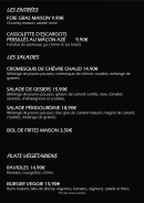Carte et menu de Brasserie La Chapelle à Villefranche sur Saone — les entrées et salades, plats végétariens