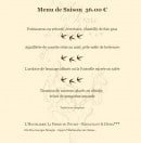 Carte et menu de L'Hostellerie Le Ferme du Poulet à Villefranche sur Saone — Le menu saison