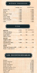 Menu Tandem - Les bières pressions, vins et incontournables