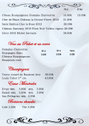 Menu Le Pavillon - Les champagnes, eaux et boissons chauds