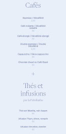 Menu Howard House - Les cafés, thés et infusions