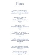 Menu Howard House - Les plats