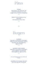 Menu Howard House - Les pâtes et burgers