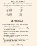 Menu Le petit meunier - Les plats à emporter: les cocktails et le foie gras
