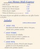 Menu Le petit meunier - Les menus midi et les salades