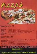 Menu Bar restaurant Lesiz - Les pizzas