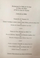Menu La table de Saint Jean - Entrées, plats et desserts