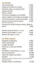 Menu L’auberge des petits - les entrées et plats