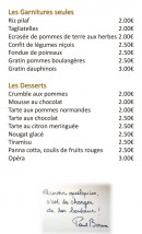 Menu L’auberge des petits - les garnitures seules et desserts